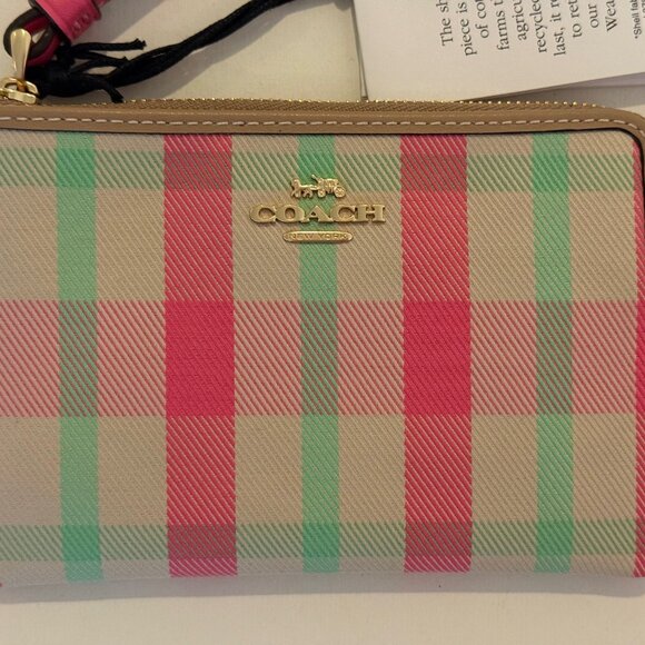 Coach Mini Skinny Id Case w wristlet/wallet /Plaid Print set/pink/ multi - Picture 2 of 16